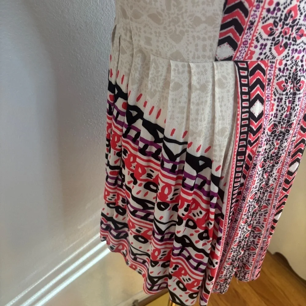 Free People Tegan Boarder Print Mini Dress Size 6 Ivory Pink Black